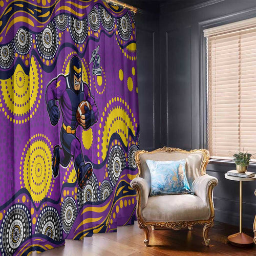 Melbourne Storm Window Curtain Aboriginal Dot Pattern - Rugby Mascot Heritage Pride