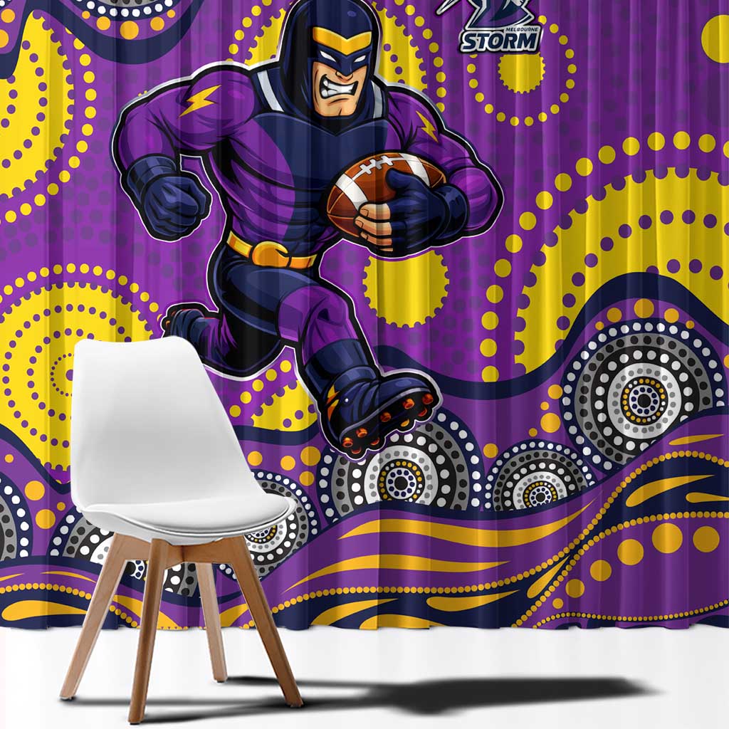Melbourne Storm Window Curtain Aboriginal Dot Pattern - Rugby Mascot Heritage Pride