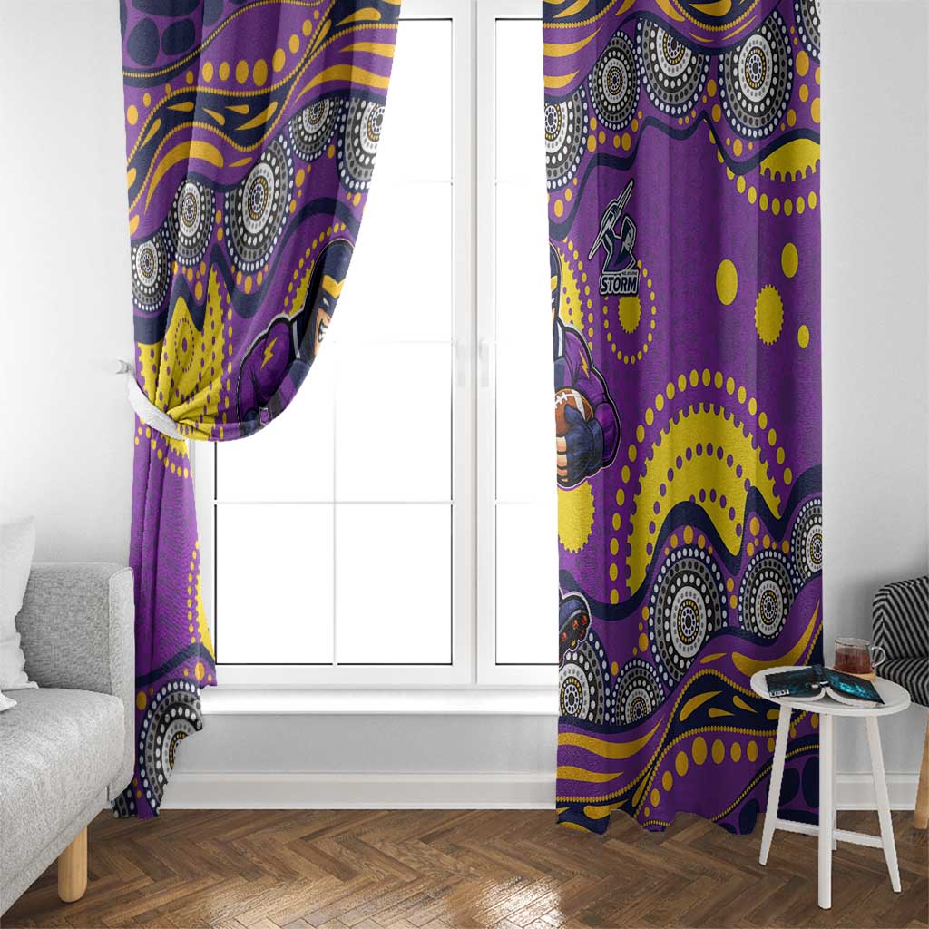 Melbourne Storm Window Curtain Aboriginal Dot Pattern - Rugby Mascot Heritage Pride
