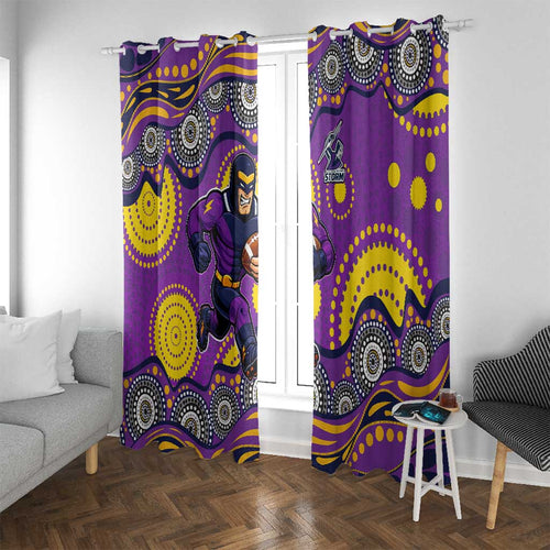 Melbourne Storm Window Curtain Aboriginal Dot Pattern - Rugby Mascot Heritage Pride