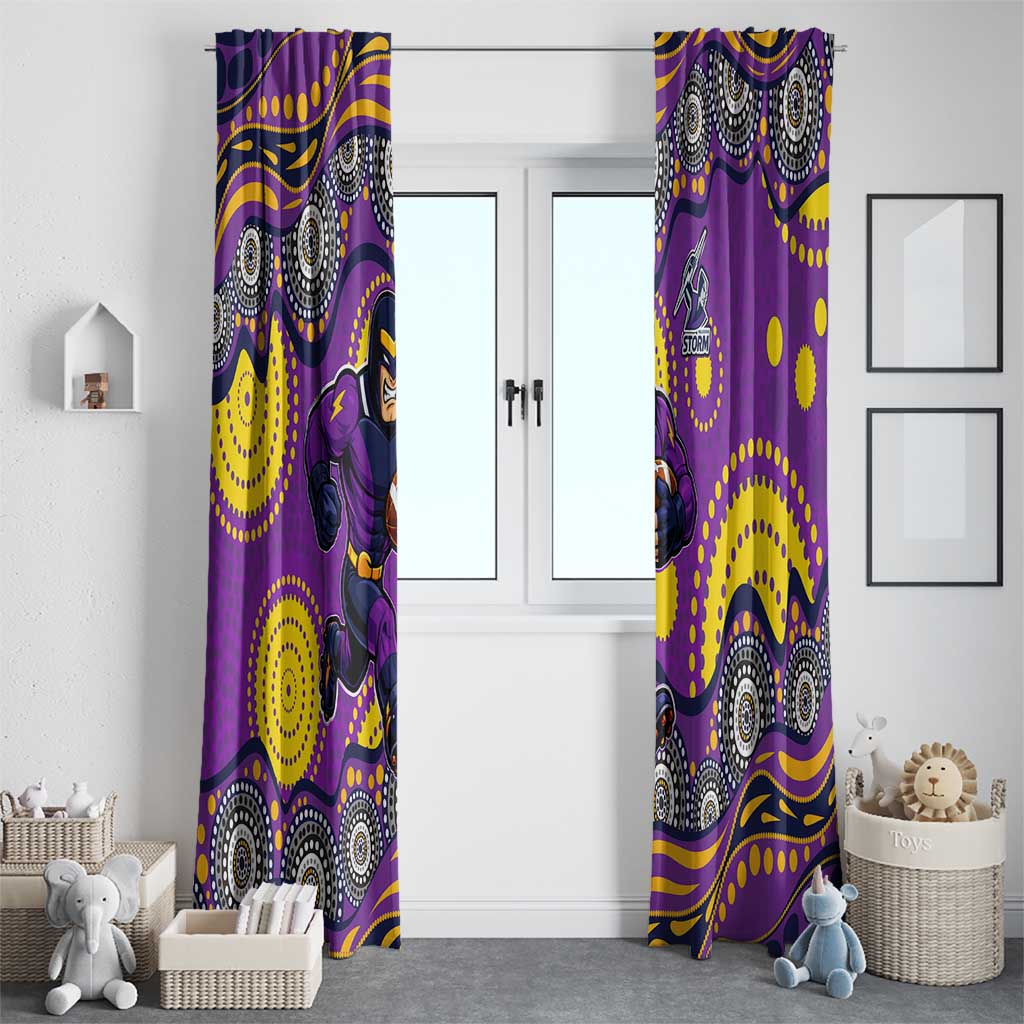 Melbourne Storm Window Curtain Aboriginal Dot Pattern - Rugby Mascot Heritage Pride