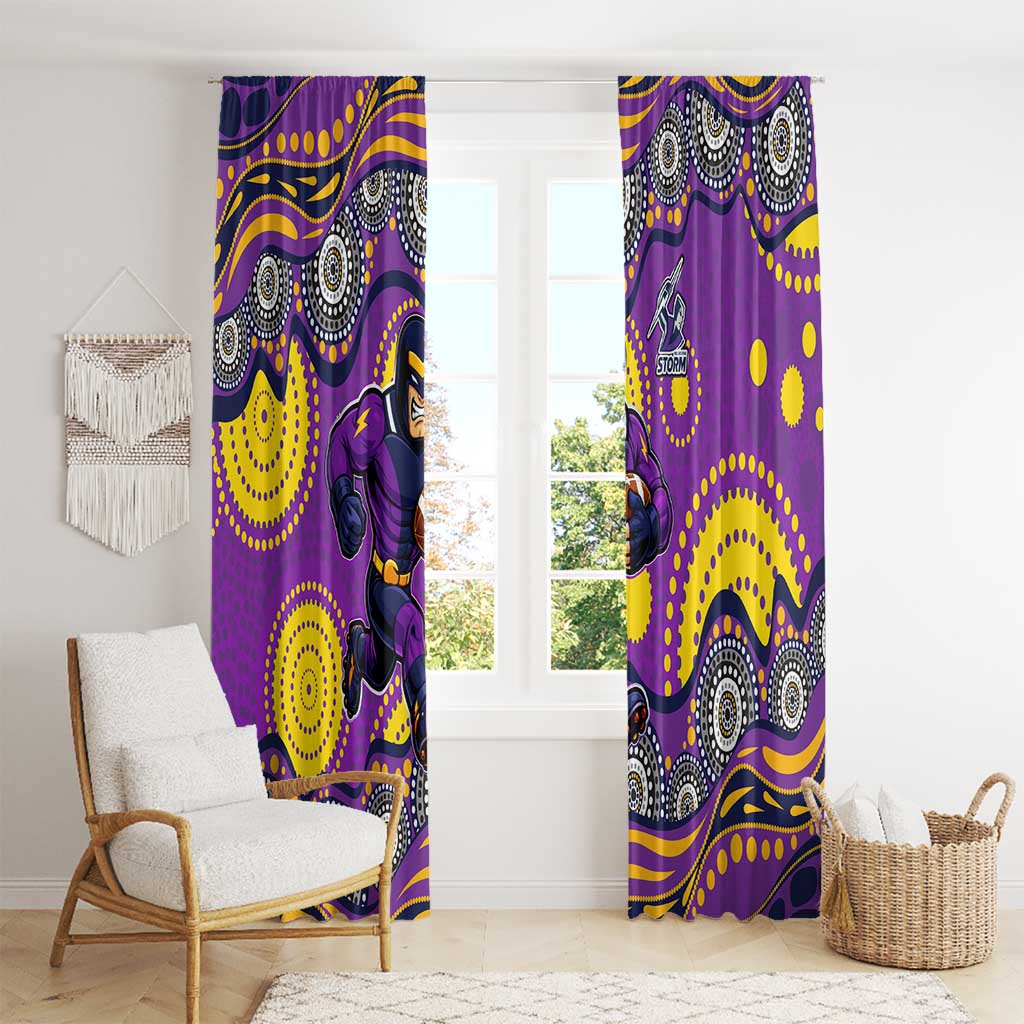 Melbourne Storm Window Curtain Aboriginal Dot Pattern - Rugby Mascot Heritage Pride