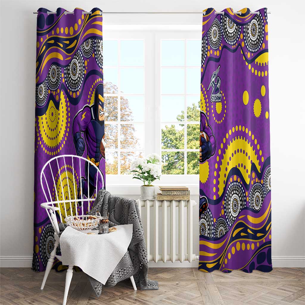 Melbourne Storm Window Curtain Aboriginal Dot Pattern - Rugby Mascot Heritage Pride
