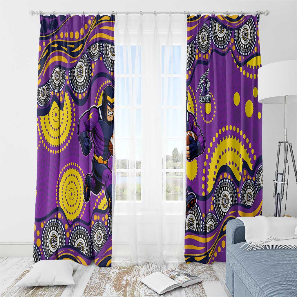 Melbourne Storm Window Curtain Aboriginal Dot Pattern - Rugby Mascot Heritage Pride