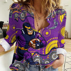 Melbourne Storm Women Casual Shirt Aboriginal Dot Pattern - Rugby Mascot Heritage Pride