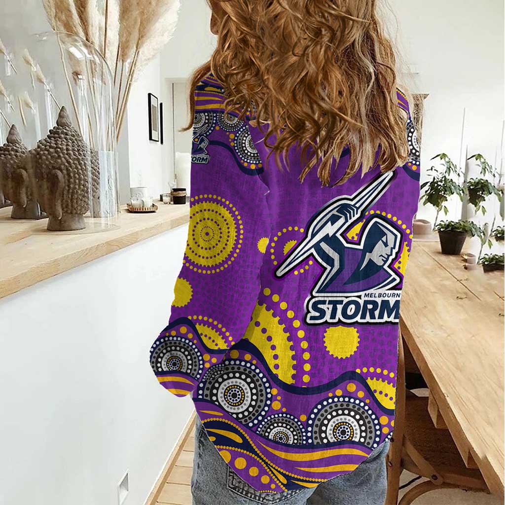 Melbourne Storm Women Casual Shirt Aboriginal Dot Pattern - Rugby Mascot Heritage Pride