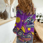 Melbourne Storm Women Casual Shirt Aboriginal Dot Pattern - Rugby Mascot Heritage Pride