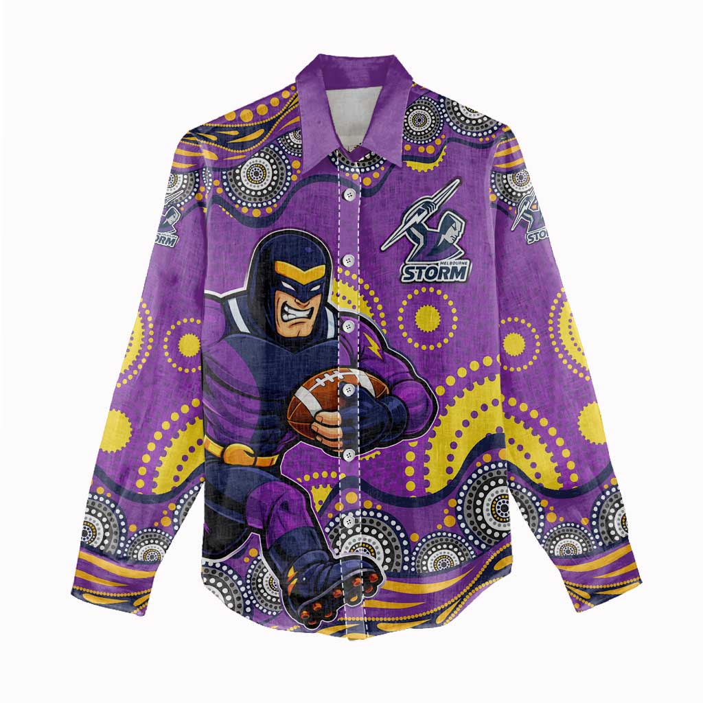 Melbourne Storm Women Casual Shirt Aboriginal Dot Pattern - Rugby Mascot Heritage Pride