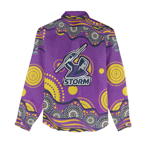 Melbourne Storm Women Casual Shirt Aboriginal Dot Pattern - Rugby Mascot Heritage Pride