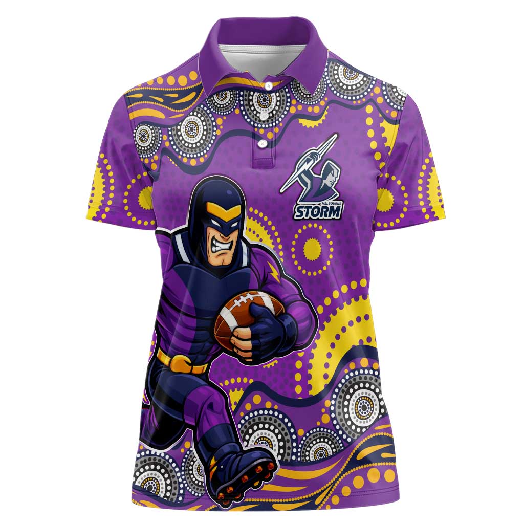 Melbourne Storm Women Polo Shirt Aboriginal Dot Pattern - Rugby Mascot Heritage Pride