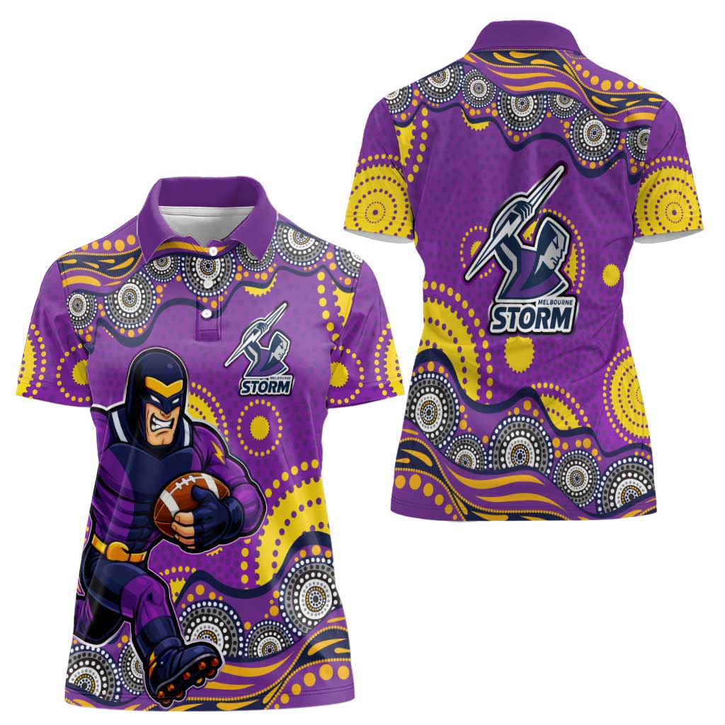 Melbourne Storm Women Polo Shirt Aboriginal Dot Pattern - Rugby Mascot Heritage Pride
