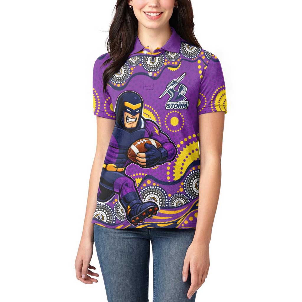 Melbourne Storm Women Polo Shirt Aboriginal Dot Pattern - Rugby Mascot Heritage Pride