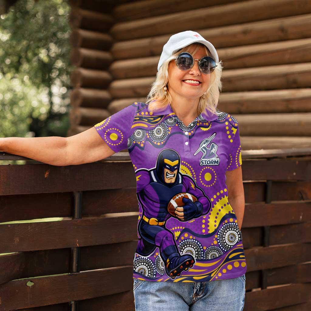 Melbourne Storm Women Polo Shirt Aboriginal Dot Pattern - Rugby Mascot Heritage Pride