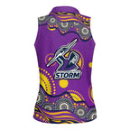 Melbourne Storm Women Sleeveless Polo Shirt Aboriginal Dot Pattern - Rugby Mascot Heritage Pride