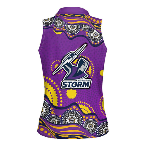 Melbourne Storm Women Sleeveless Polo Shirt Aboriginal Dot Pattern - Rugby Mascot Heritage Pride