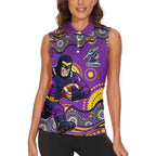 Melbourne Storm Women Sleeveless Polo Shirt Aboriginal Dot Pattern - Rugby Mascot Heritage Pride