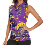 Melbourne Storm Women Sleeveless Polo Shirt Aboriginal Dot Pattern - Rugby Mascot Heritage Pride