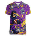Melbourne Storm Women V-Neck T-Shirt Aboriginal Dot Pattern - Rugby Mascot Heritage Pride
