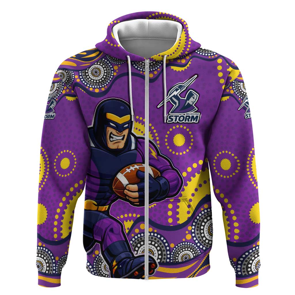 Melbourne Storm Zip Hoodie Aboriginal Dot Pattern - Rugby Mascot Heritage Pride