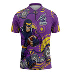 Melbourne Storm Zipper Polo Shirt Aboriginal Dot Pattern - Rugby Mascot Heritage Pride
