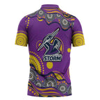 Melbourne Storm Zipper Polo Shirt Aboriginal Dot Pattern - Rugby Mascot Heritage Pride