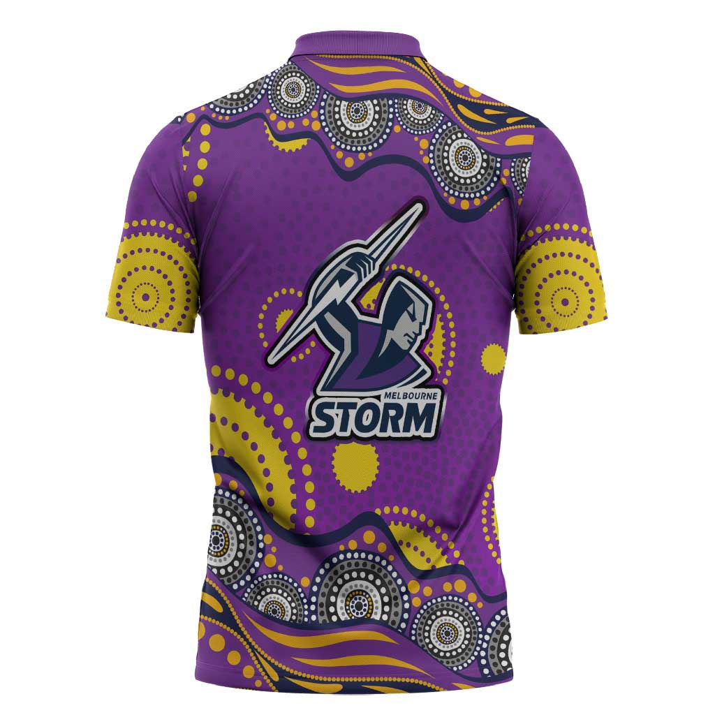 Melbourne Storm Zipper Polo Shirt Aboriginal Dot Pattern - Rugby Mascot Heritage Pride
