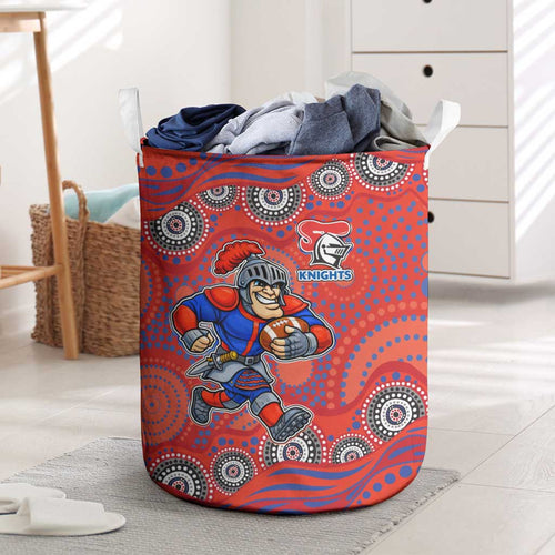 Newcastle Knights Laundry Basket Aboriginal Dot Pattern - Rugby Mascot Heritage Pride
