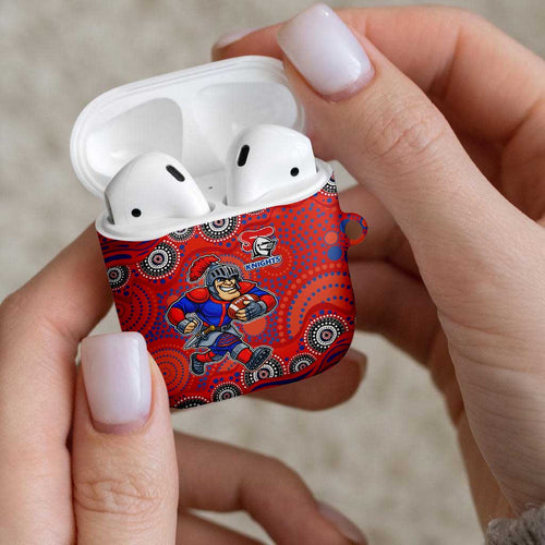 Newcastle Knights AirPods Case Aboriginal Dot Pattern - Rugby Mascot Heritage Pride