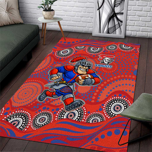 Newcastle Knights Area Rug Aboriginal Dot Pattern - Rugby Mascot Heritage Pride