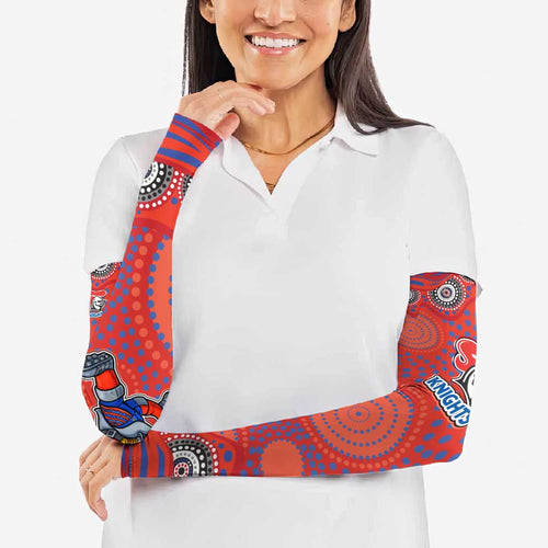 Newcastle Knights Arm Sleeves Aboriginal Dot Pattern - Rugby Mascot Heritage Pride