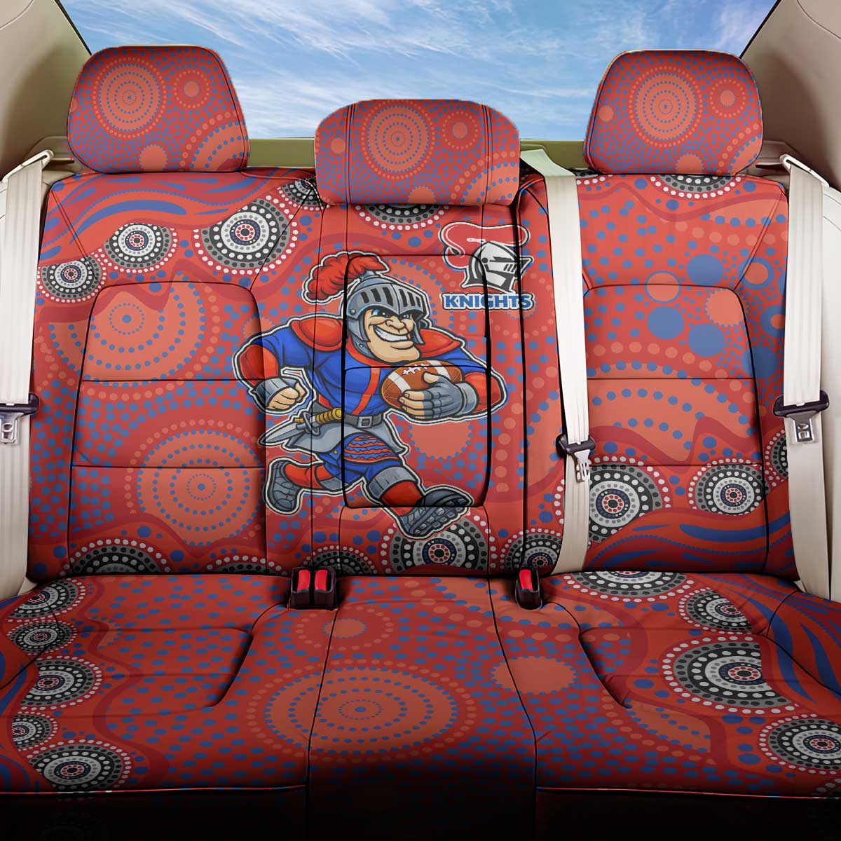 Newcastle Knights Back Car Seat Cover Aboriginal Dot Pattern - Rugby Mascot Heritage Pride