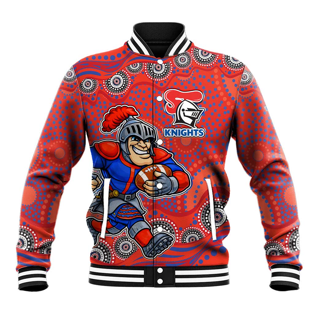 Newcastle Knights Baseball Jacket Aboriginal Dot Pattern - Rugby Mascot Heritage Pride