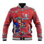 Newcastle Knights Baseball Jacket Aboriginal Dot Pattern - Rugby Mascot Heritage Pride