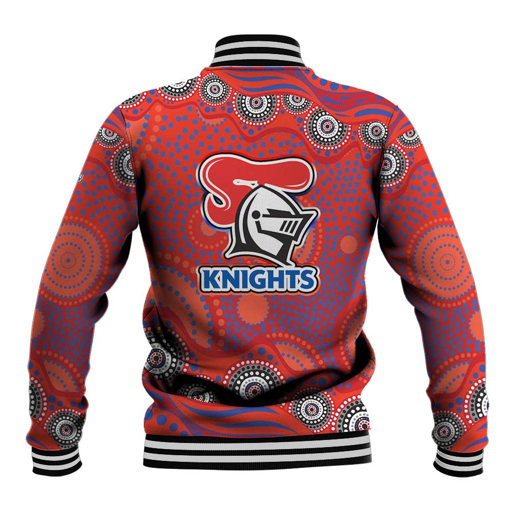 Newcastle Knights Baseball Jacket Aboriginal Dot Pattern - Rugby Mascot Heritage Pride