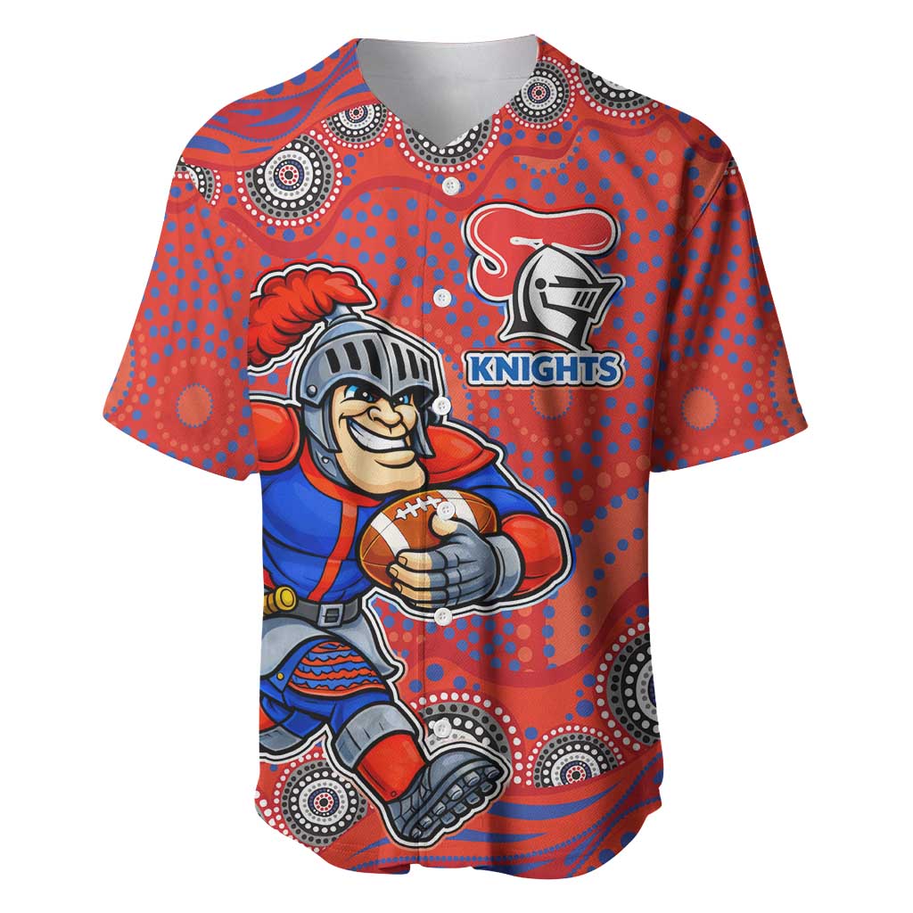 Newcastle Knights Baseball Jersey Aboriginal Dot Pattern - Rugby Mascot Heritage Pride