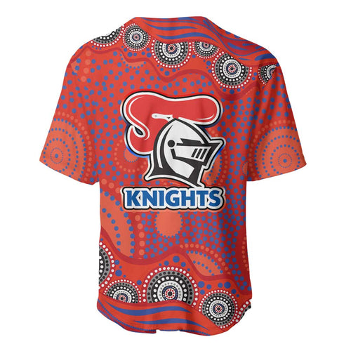 Newcastle Knights Baseball Jersey Aboriginal Dot Pattern - Rugby Mascot Heritage Pride