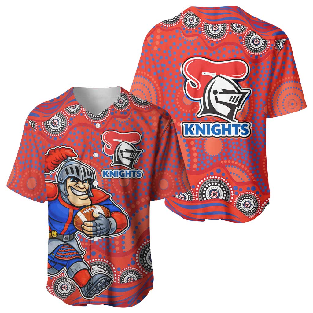Newcastle Knights Baseball Jersey Aboriginal Dot Pattern - Rugby Mascot Heritage Pride