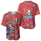 Newcastle Knights Baseball Jersey Aboriginal Dot Pattern - Rugby Mascot Heritage Pride