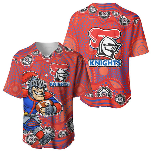 Newcastle Knights Baseball Jersey Aboriginal Dot Pattern - Rugby Mascot Heritage Pride