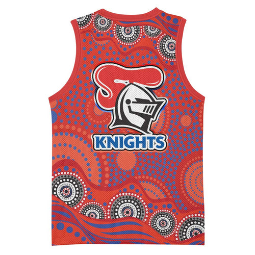 Newcastle Knights Basketball Jersey Aboriginal Dot Pattern - Rugby Mascot Heritage Pride