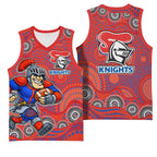 Newcastle Knights Basketball Jersey Aboriginal Dot Pattern - Rugby Mascot Heritage Pride