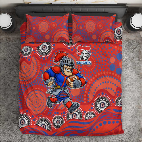 Newcastle Knights Bedding Set Aboriginal Dot Pattern - Rugby Mascot Heritage Pride