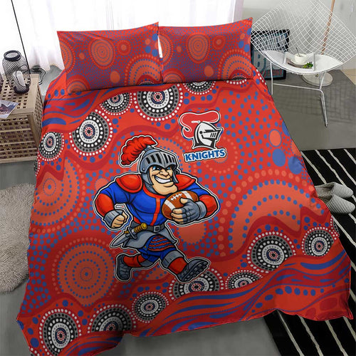 Newcastle Knights Bedding Set Aboriginal Dot Pattern - Rugby Mascot Heritage Pride