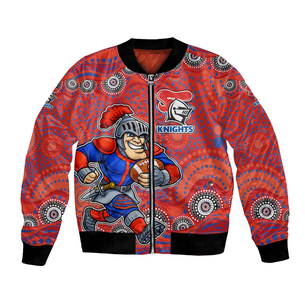 Newcastle Knights Bomber Jacket Aboriginal Dot Pattern - Rugby Mascot Heritage Pride
