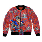 Newcastle Knights Bomber Jacket Aboriginal Dot Pattern - Rugby Mascot Heritage Pride