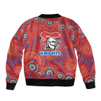 Newcastle Knights Bomber Jacket Aboriginal Dot Pattern - Rugby Mascot Heritage Pride