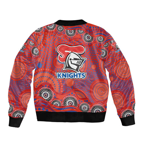 Newcastle Knights Bomber Jacket Aboriginal Dot Pattern - Rugby Mascot Heritage Pride