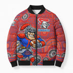 Newcastle Knights Bomber Puffer Jacket Aboriginal Dot Pattern - Rugby Mascot Heritage Pride
