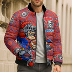 Newcastle Knights Bomber Puffer Jacket Aboriginal Dot Pattern - Rugby Mascot Heritage Pride