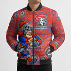 Newcastle Knights Bomber Puffer Jacket Aboriginal Dot Pattern - Rugby Mascot Heritage Pride